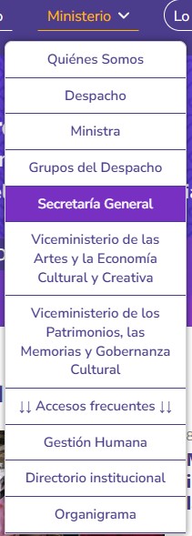 Imagen del menú desplegable del Ministerio